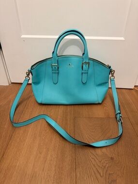 kate spade Turquoise Leather Satchel with Detachable Strap and Top Handles